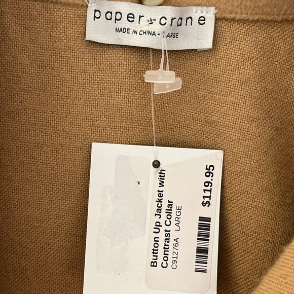 Paper Crane Woman's Tan Farm-House Sherpa Collar Outdoor Jacket Sz Lr - Picture 3 of 9